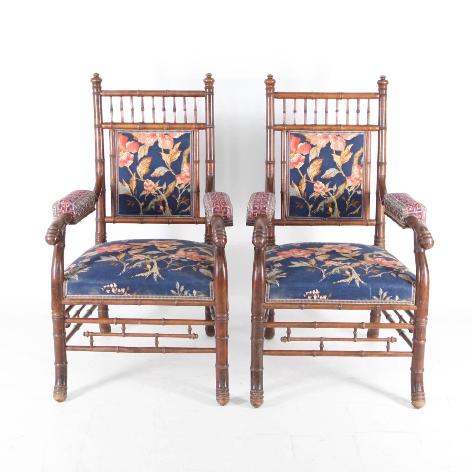 Paar faux Bambus XIX. Jahrhundert Sessel  (Spätes 19. Jahrhundert) im Angebot