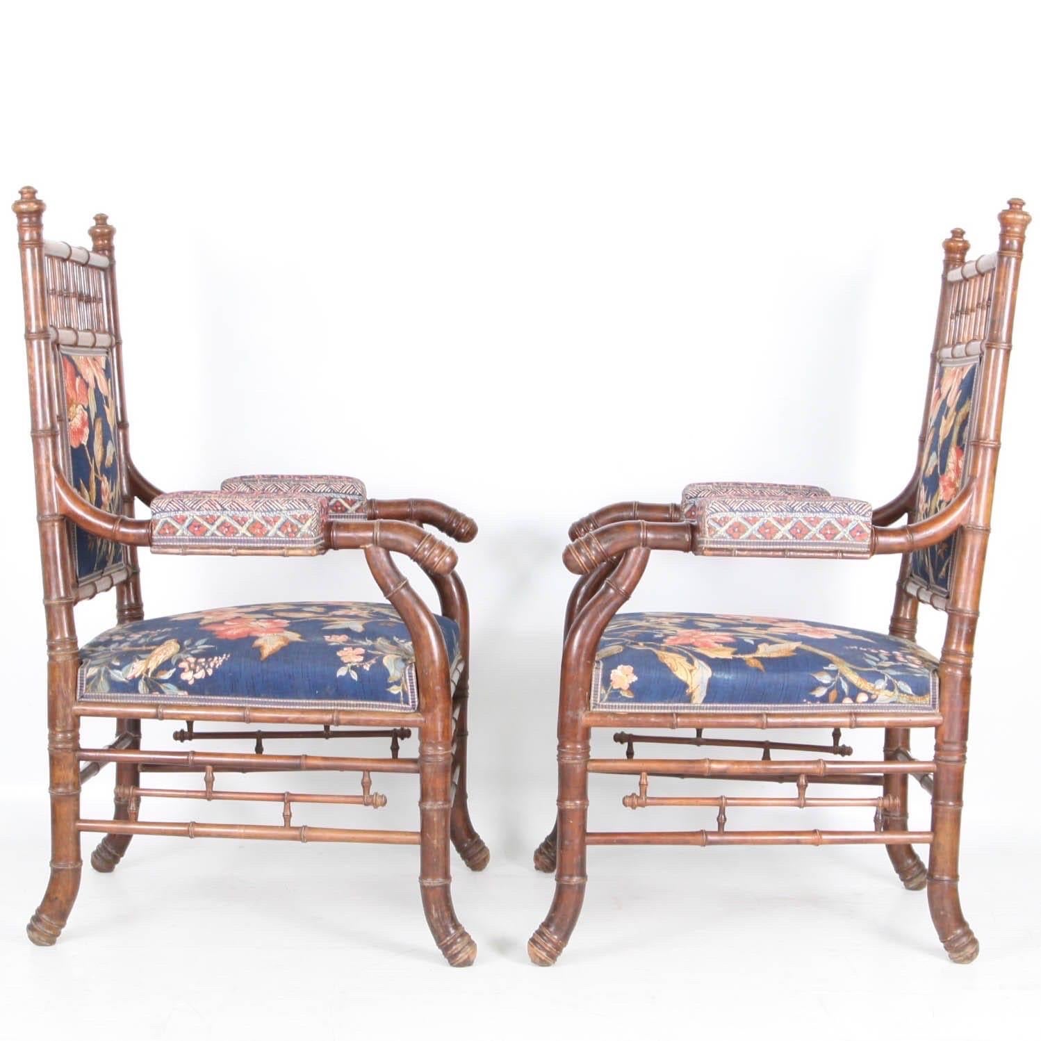 Pair of faux bamboo XIX th century armchairs  For Sale 2