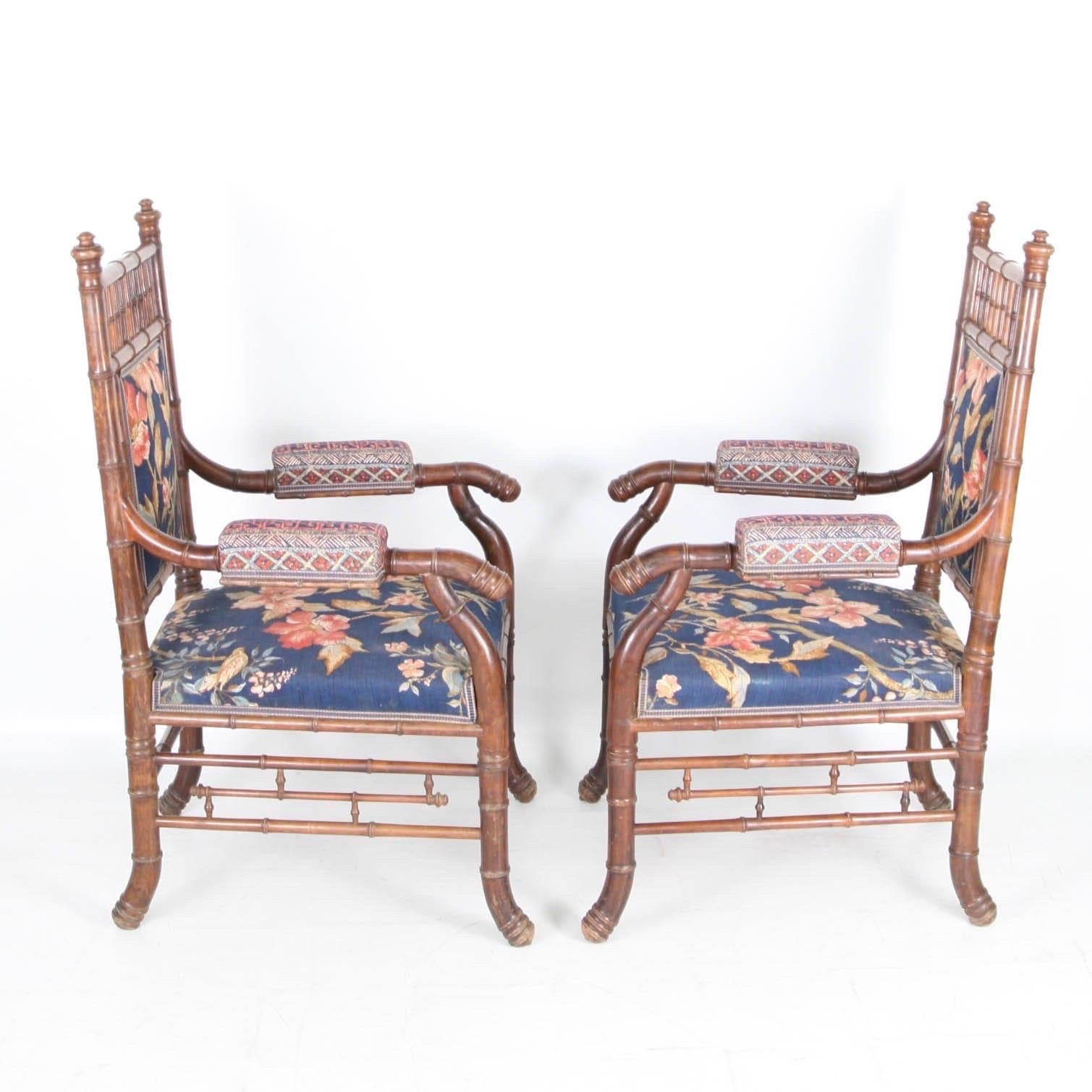 Pair of faux bamboo XIX th century armchairs  For Sale 4