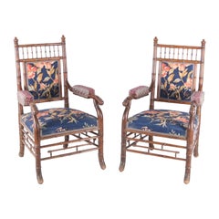 Pair of faux bamboo XIX th century armchairs
