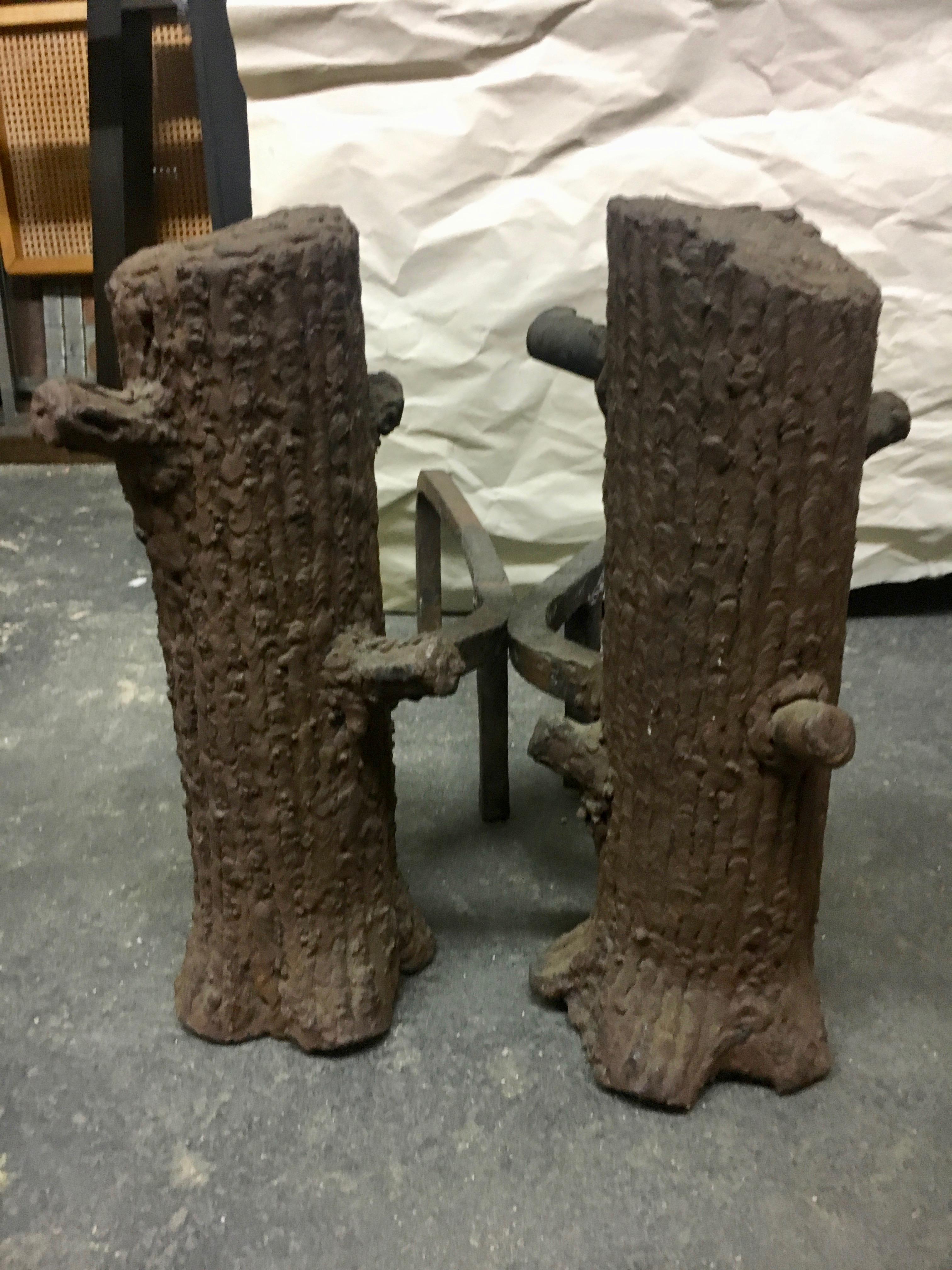 Hand-Crafted Pair of Faux Bois Andirons