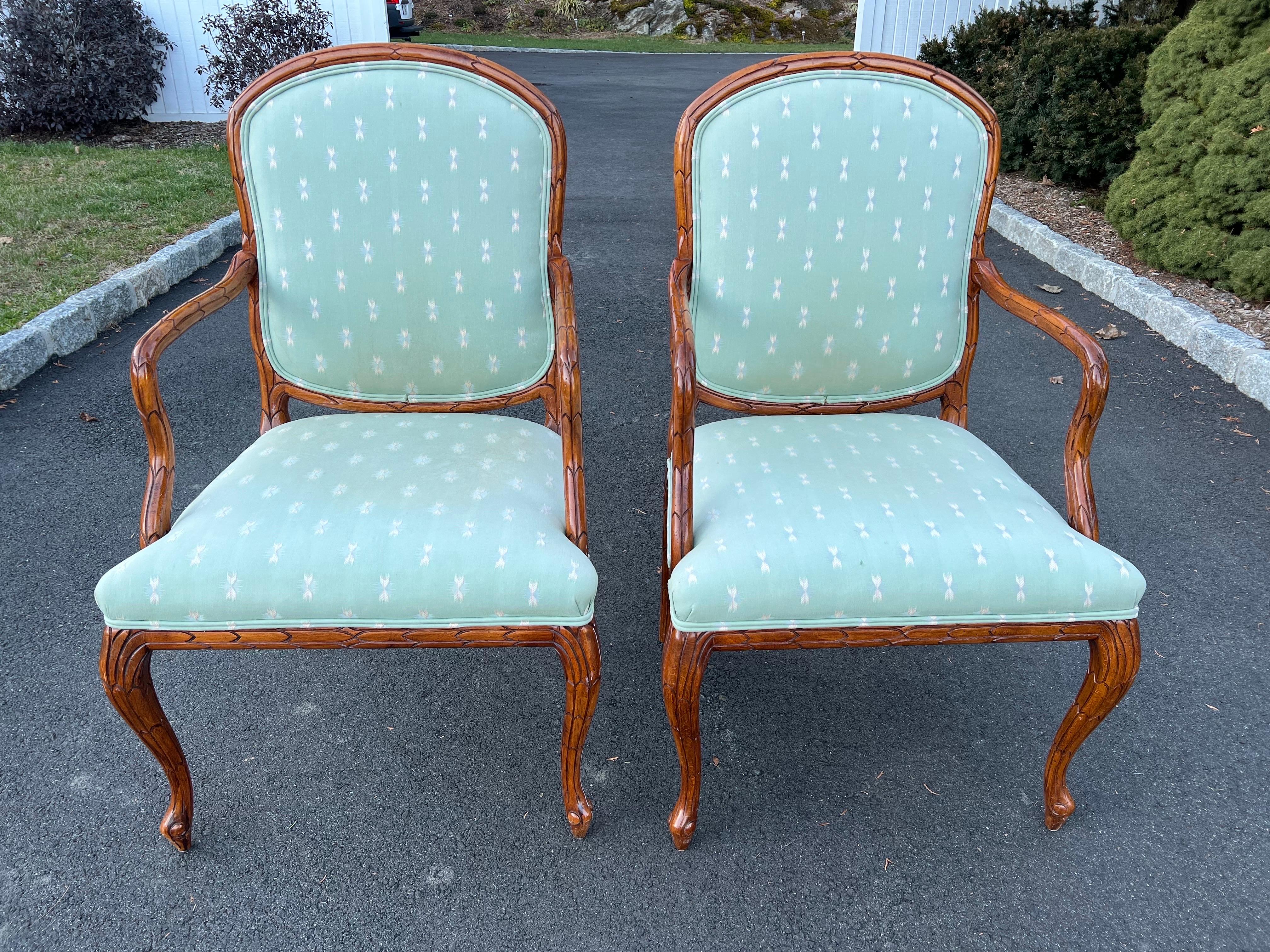 Hollywood Regency Pair of Faux Bois Bergères in the style of Serge Roche For Sale