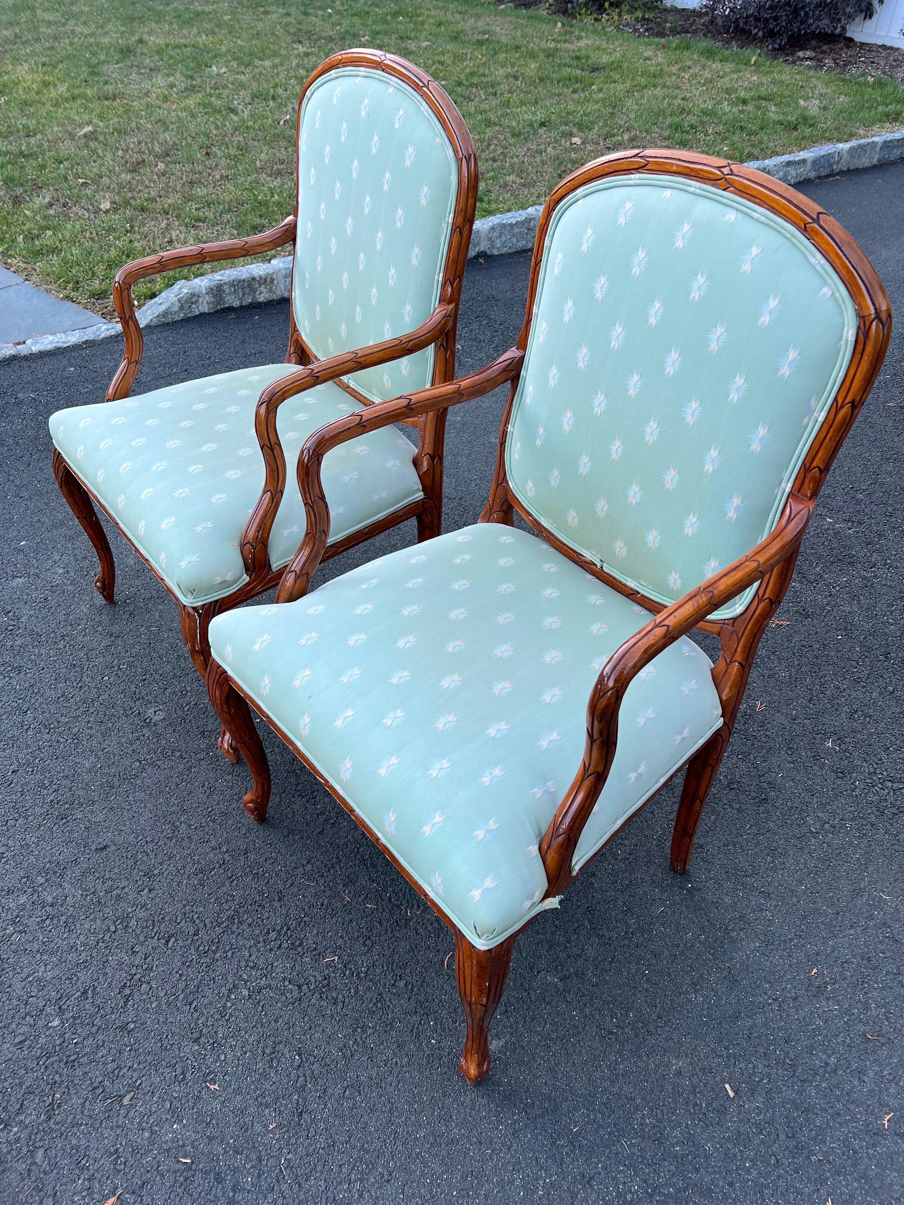 Late 20th Century Pair of Faux Bois Bergères in the style of Serge Roche For Sale