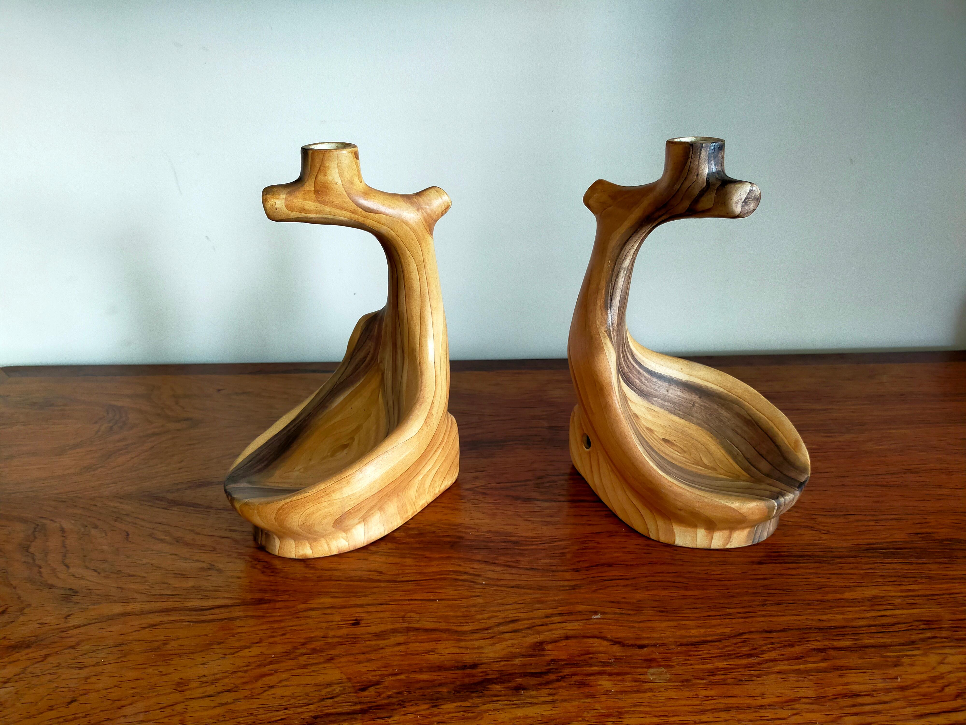Pair of Candlesticks or lamp bases (that can be electrified) by Grandjean Jourdan in Vallauris.
Decorated in faux wood, enamel matte to satin, typical work of the 50s, 60s.