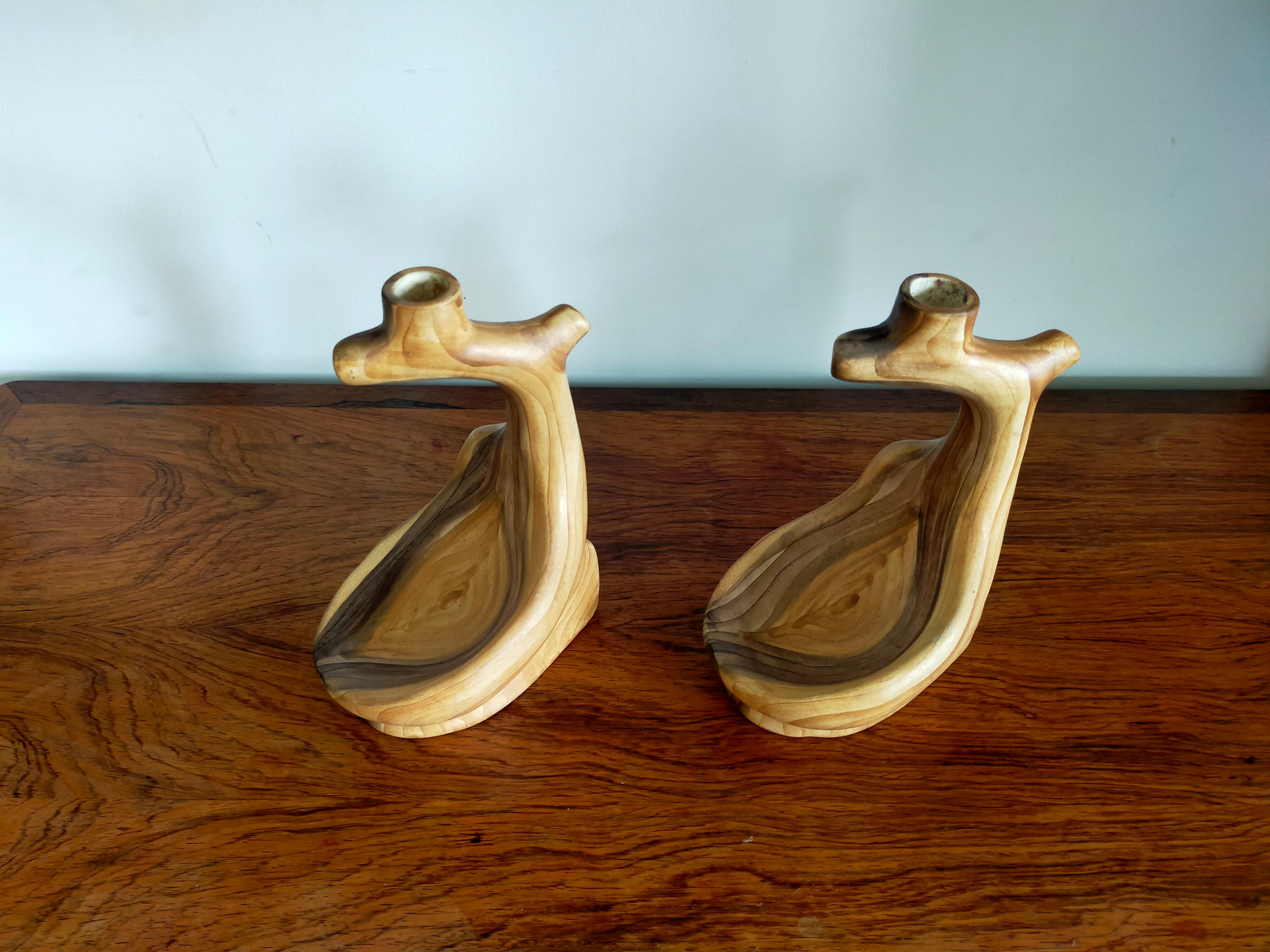 French Pair of Faux Bois Ceramic Candlesticks by Grandjean Jourdan Vallauris For Sale