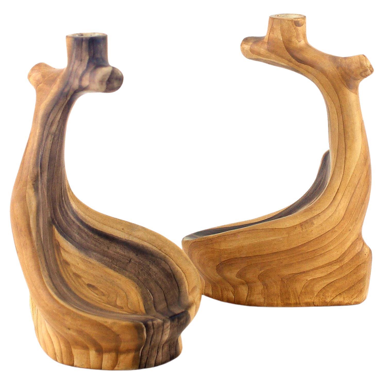 Pair of Faux Bois Ceramic Candlesticks by Grandjean Jourdan Vallauris For Sale