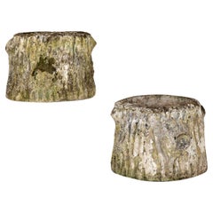 Pair of Faux Bois Clay Planters
