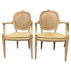 Pair of Faux Bois French Style Carved Frame Arm Chairs