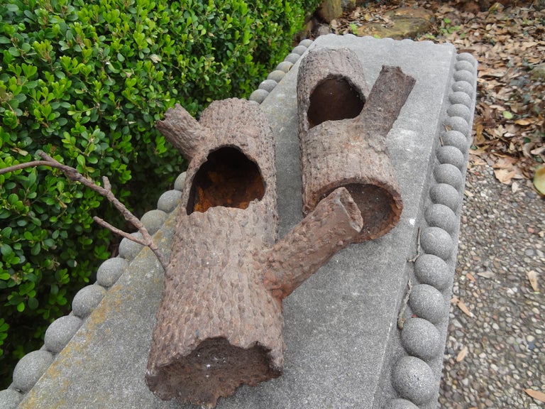 20th Century Pair of Faux Bois Iron Log Sculptures For Sale