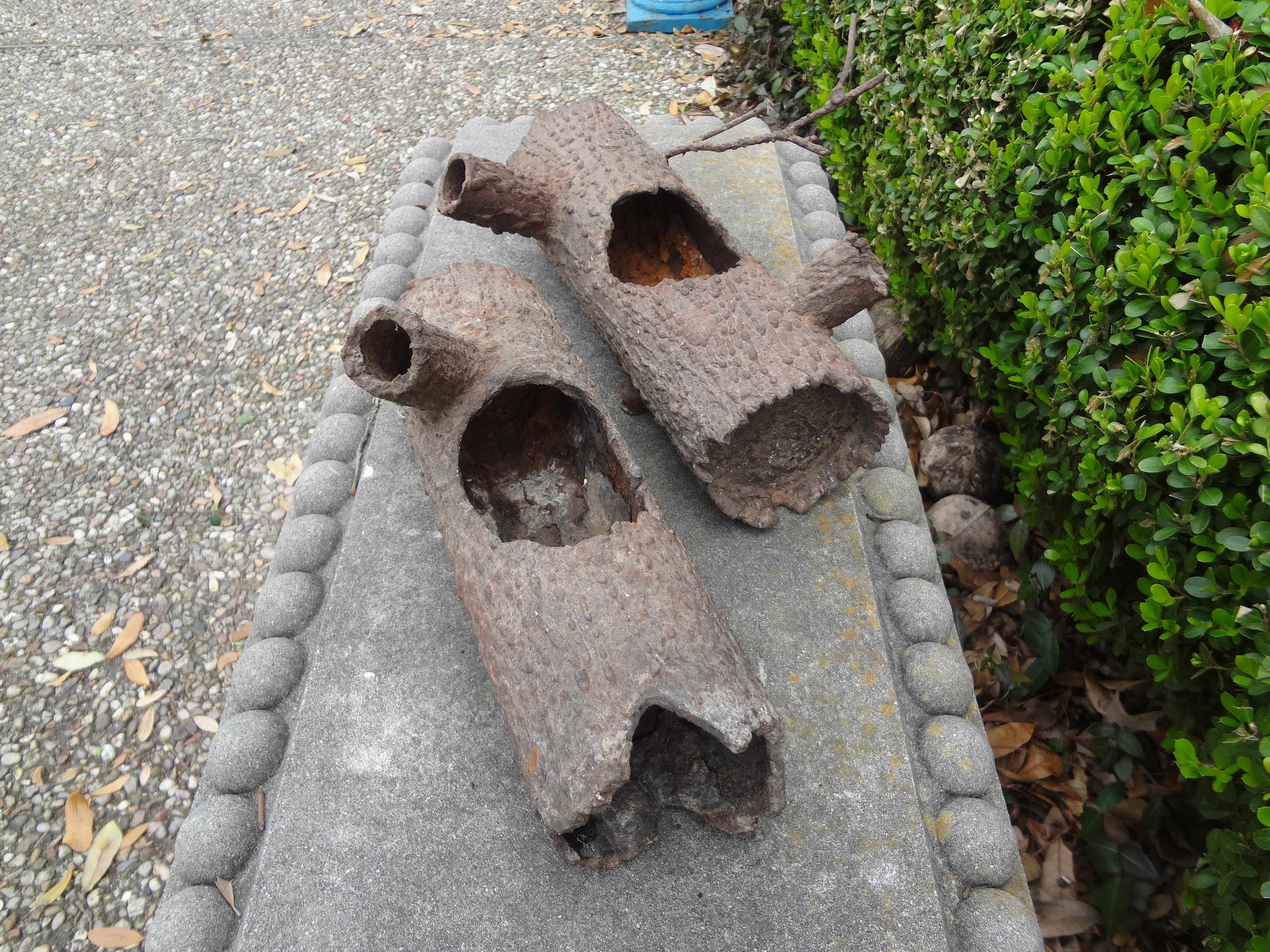 Pair of Faux Bois Iron Log Sculptures For Sale 1