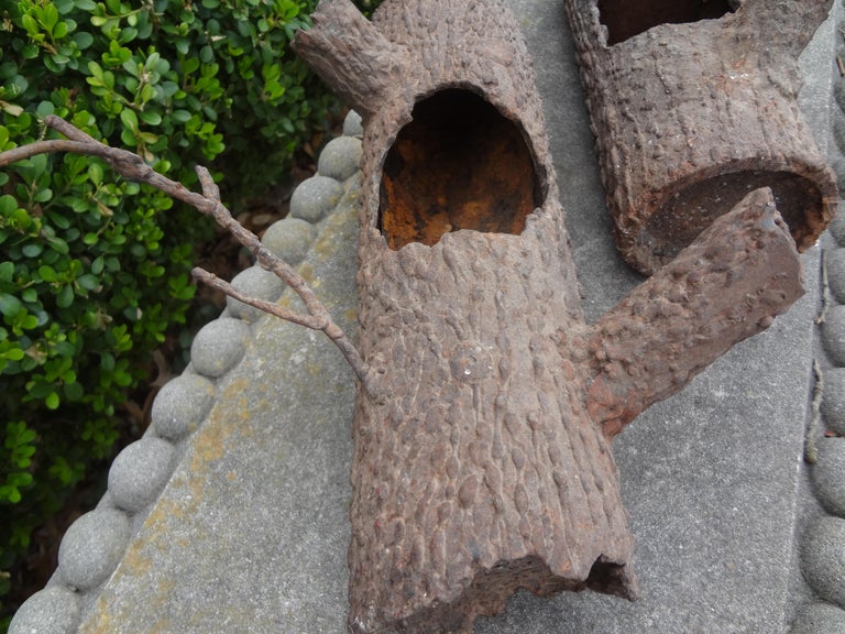 Pair of Faux Bois Iron Log Sculptures For Sale 3