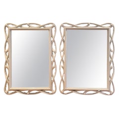 Vintage Pair of Faux Bois Lacquer White Mirrors