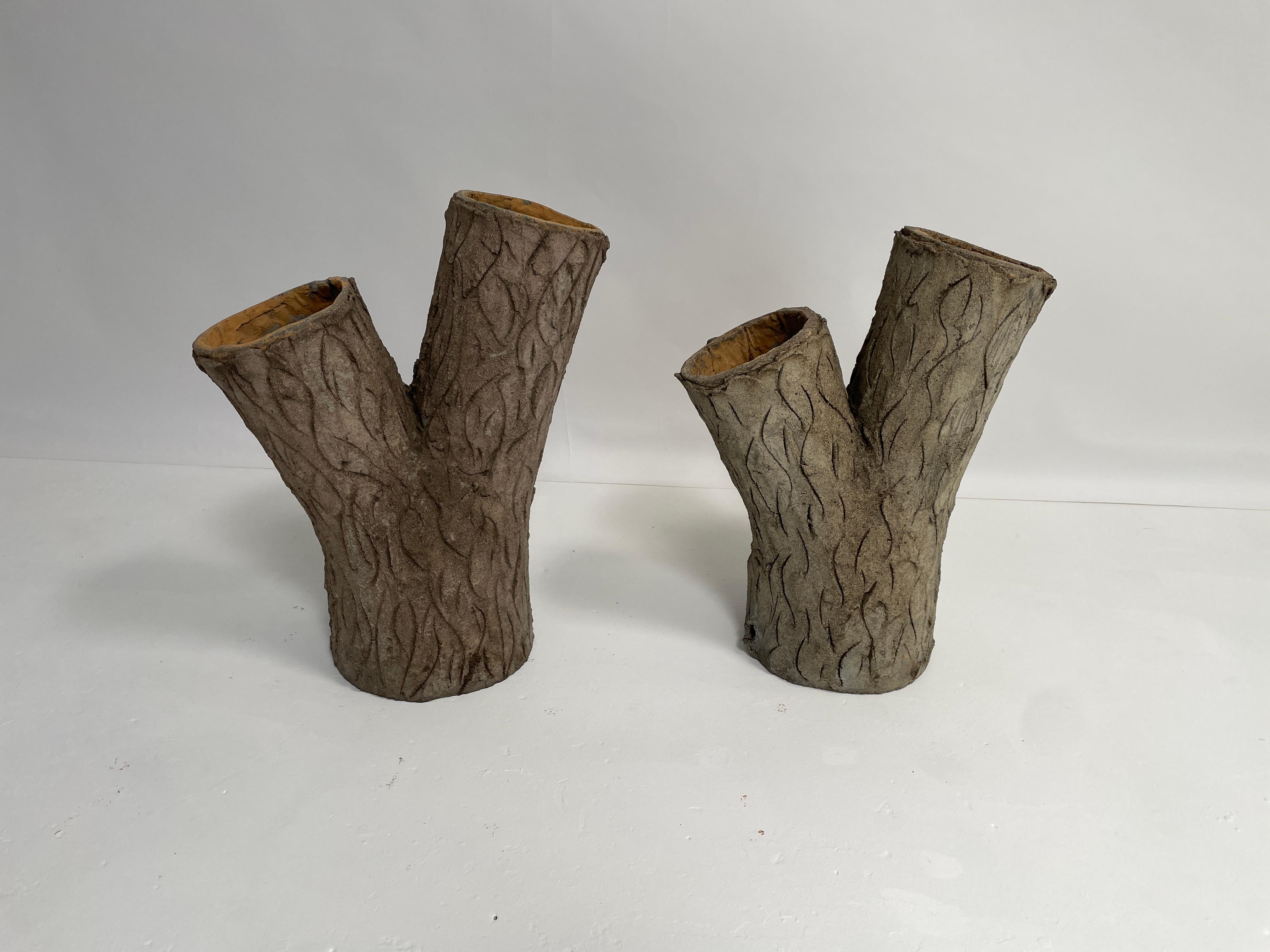 Mid-20th Century Pair of Faux Bois Planters For Sale