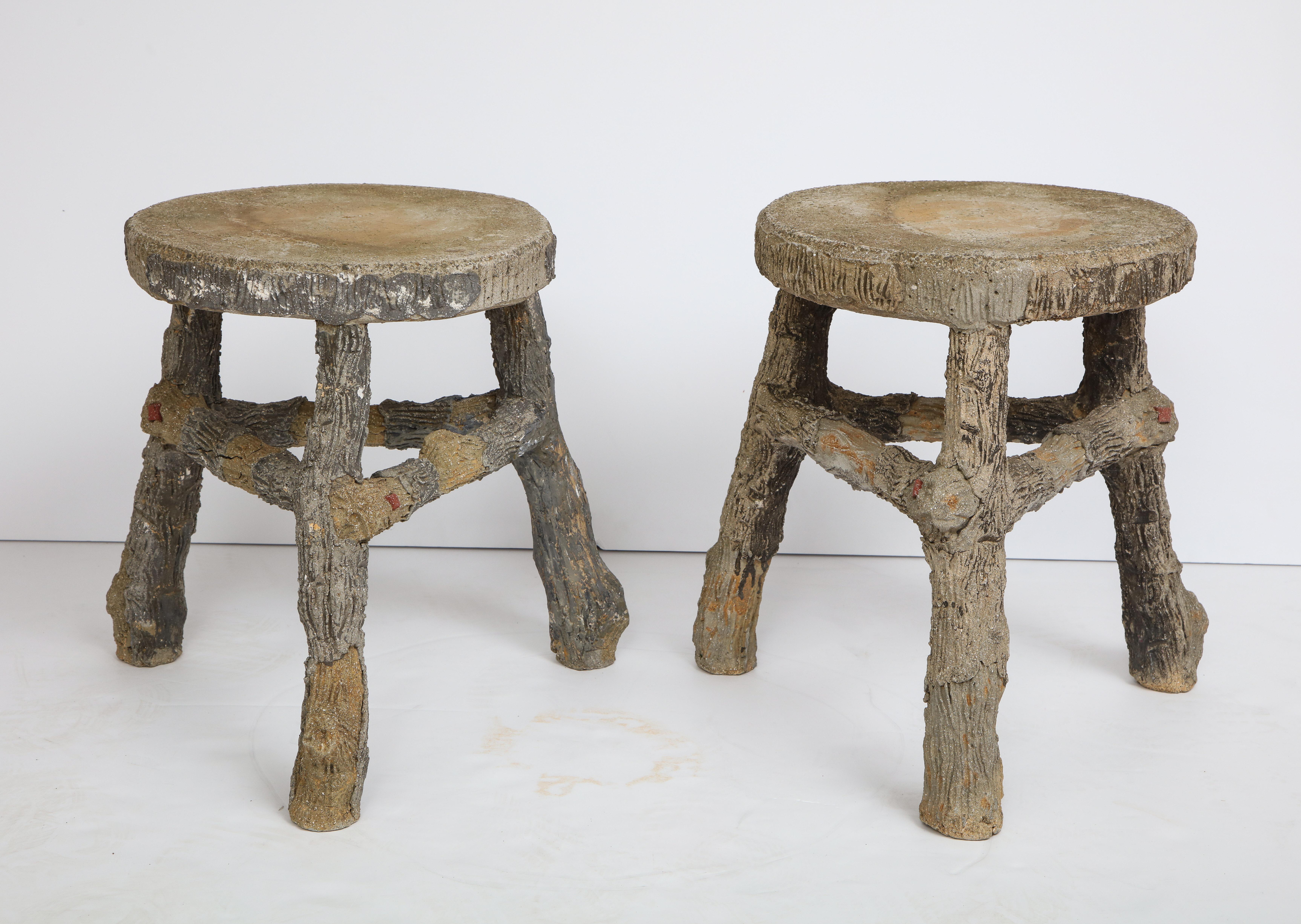 French Pair of Faux Bois Stools