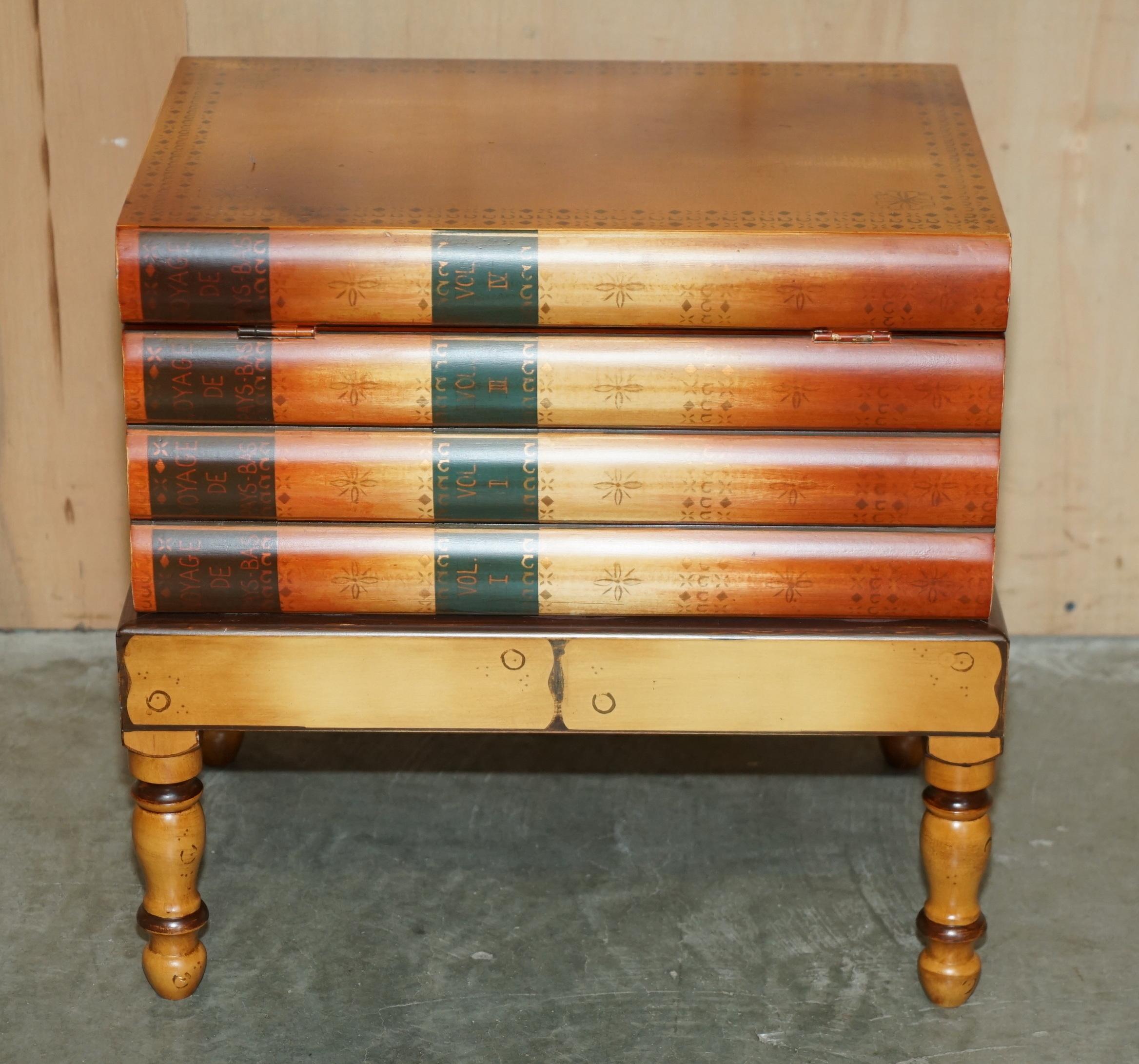 PAIR OF FAUX BOOK TOPPED SiDE END LAMP WINE TABLES WITH HIDDEN INTERNAL STORAGE For Sale 8