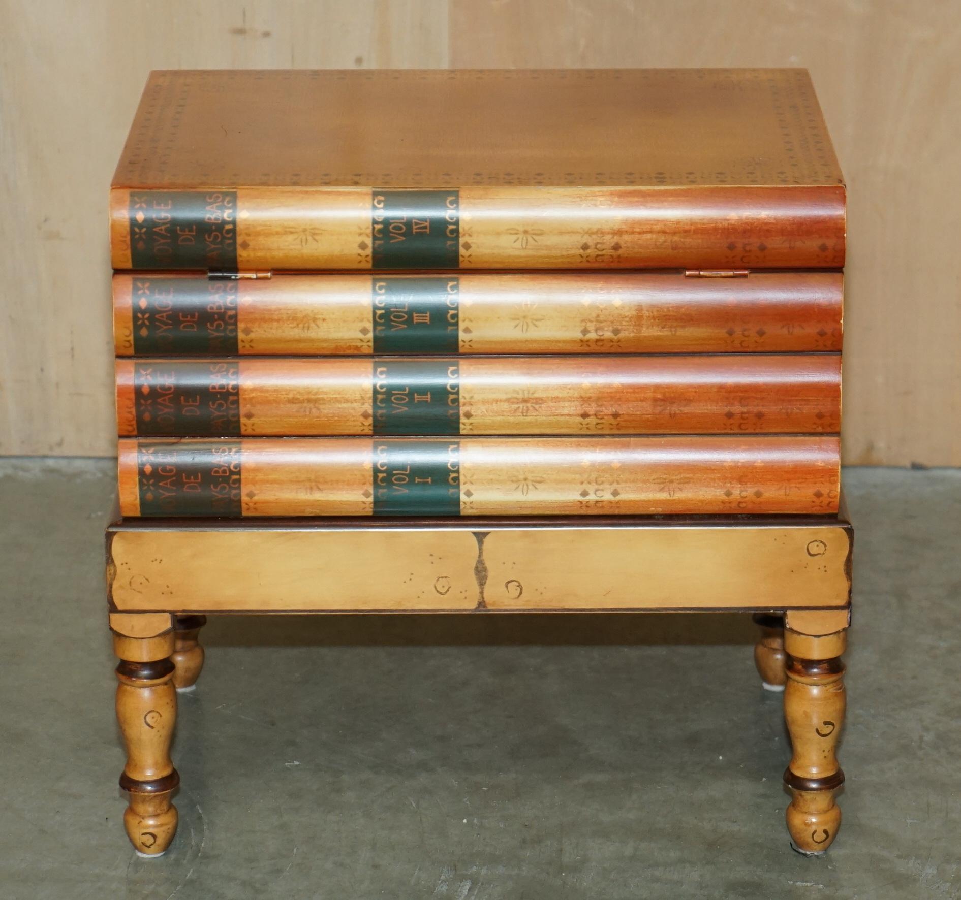 Victorian PAIR OF FAUX BOOK TOPPED SiDE END LAMP WINE TABLES WITH HIDDEN INTERNAL STORAGE For Sale