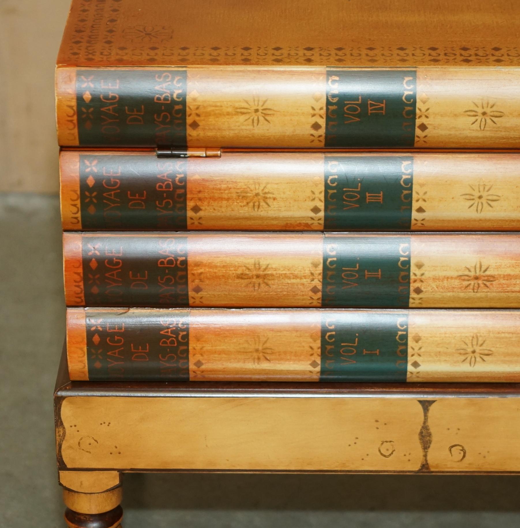 English PAIR OF FAUX BOOK TOPPED SiDE END LAMP WINE TABLES WITH HIDDEN INTERNAL STORAGE For Sale