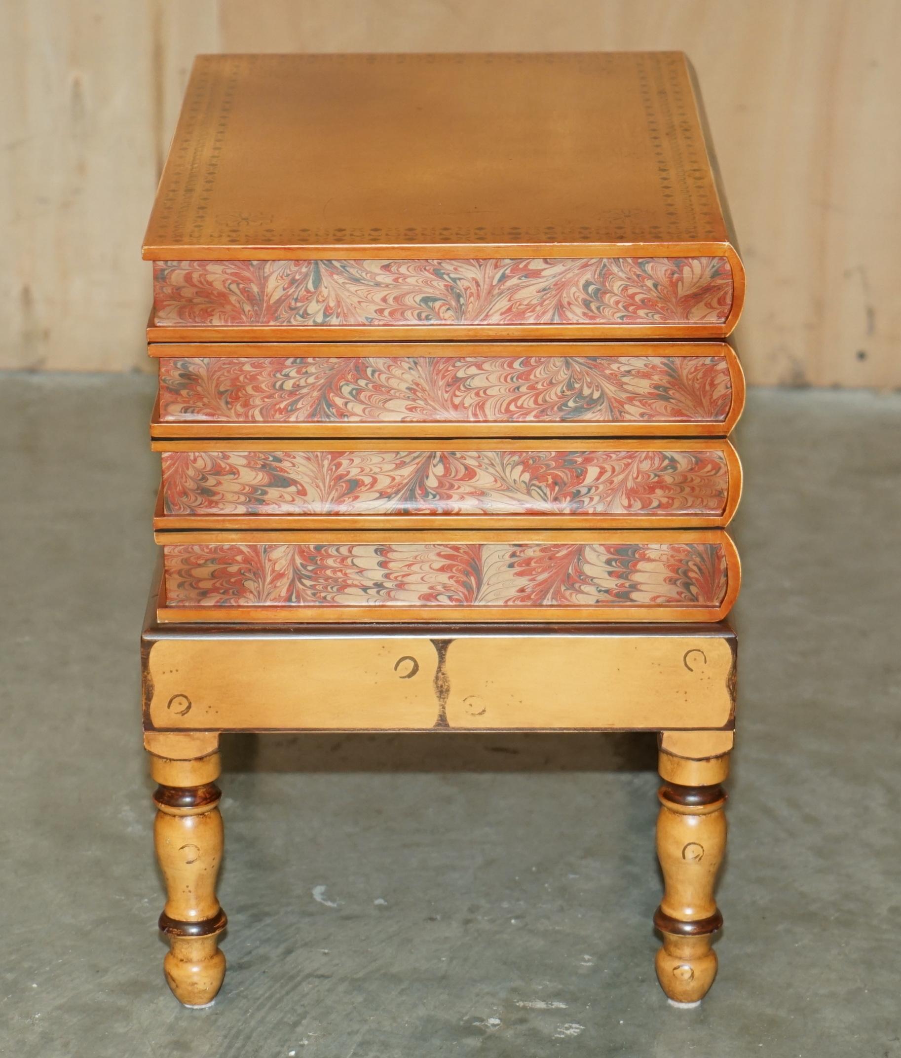 PAIR OF FAUX BOOK TOPPED SiDE END LAMP WINE TABLES WITH HIDDEN INTERNAL STORAGE For Sale 1