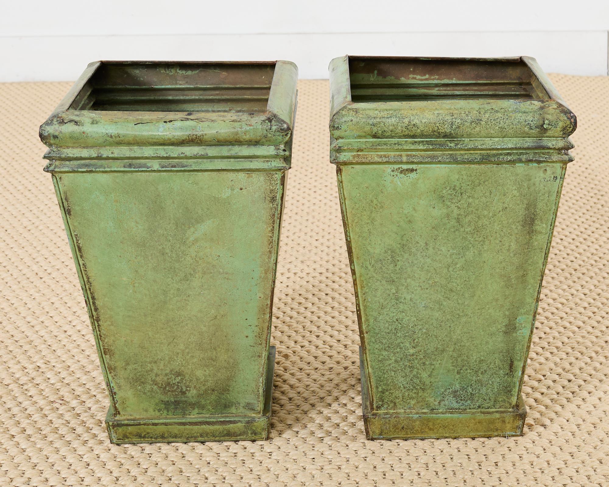 American Pair of Faux Bronze Metal Painted Garden Planters