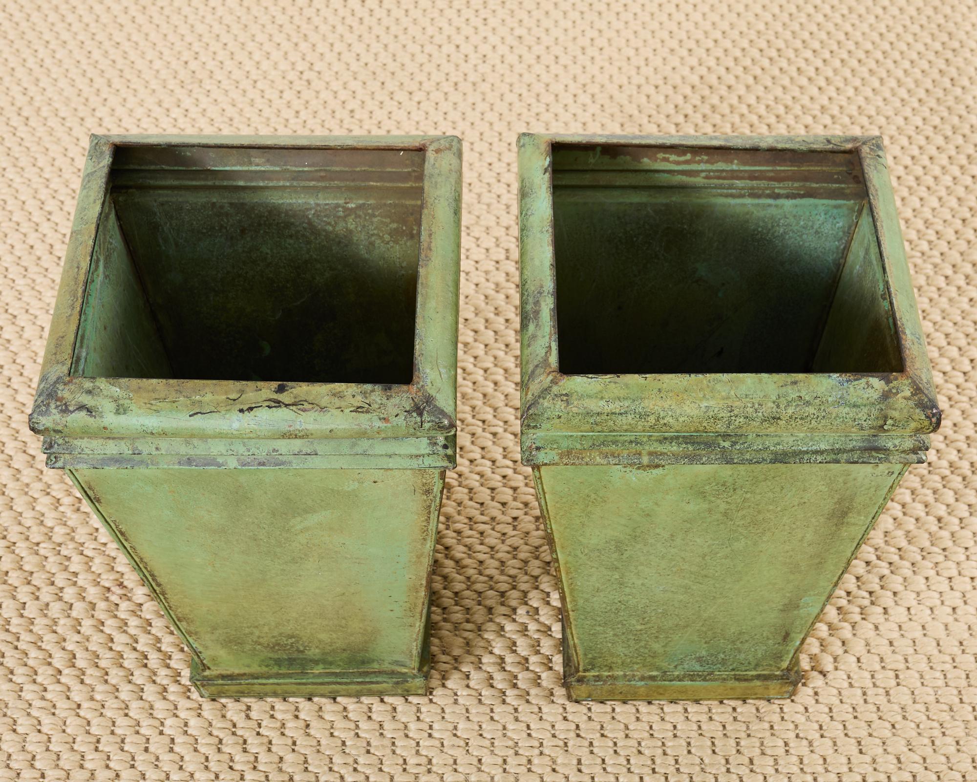 20th Century Pair of Faux Bronze Metal Painted Garden Planters