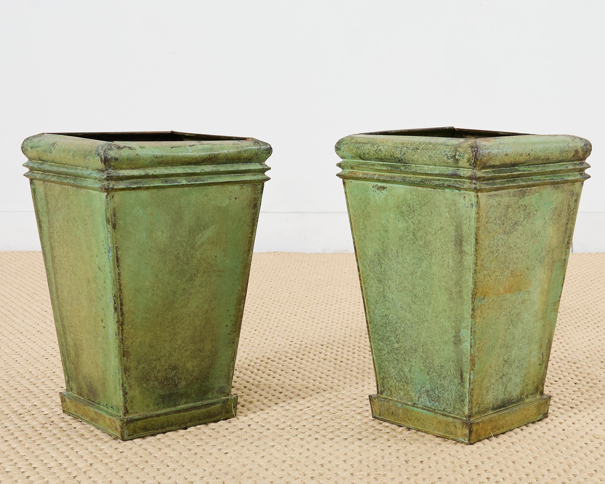 Pair of Faux Bronze Metal Painted Garden Planters 1