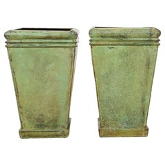 Pair of Faux Bronze Metal Painted Garden Planters
