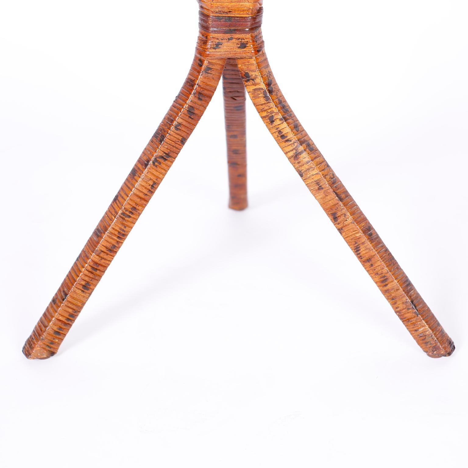 Pair of Faux Burnt Bamboo and Grasscloth Stands or Side Tables 2