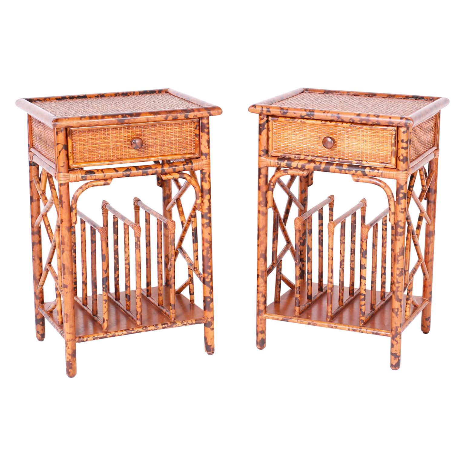 Pair of Faux Burnt Bamboo Stands or Tables