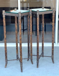 Paar Faux gebrannten Bambus hohe Tische Ständer