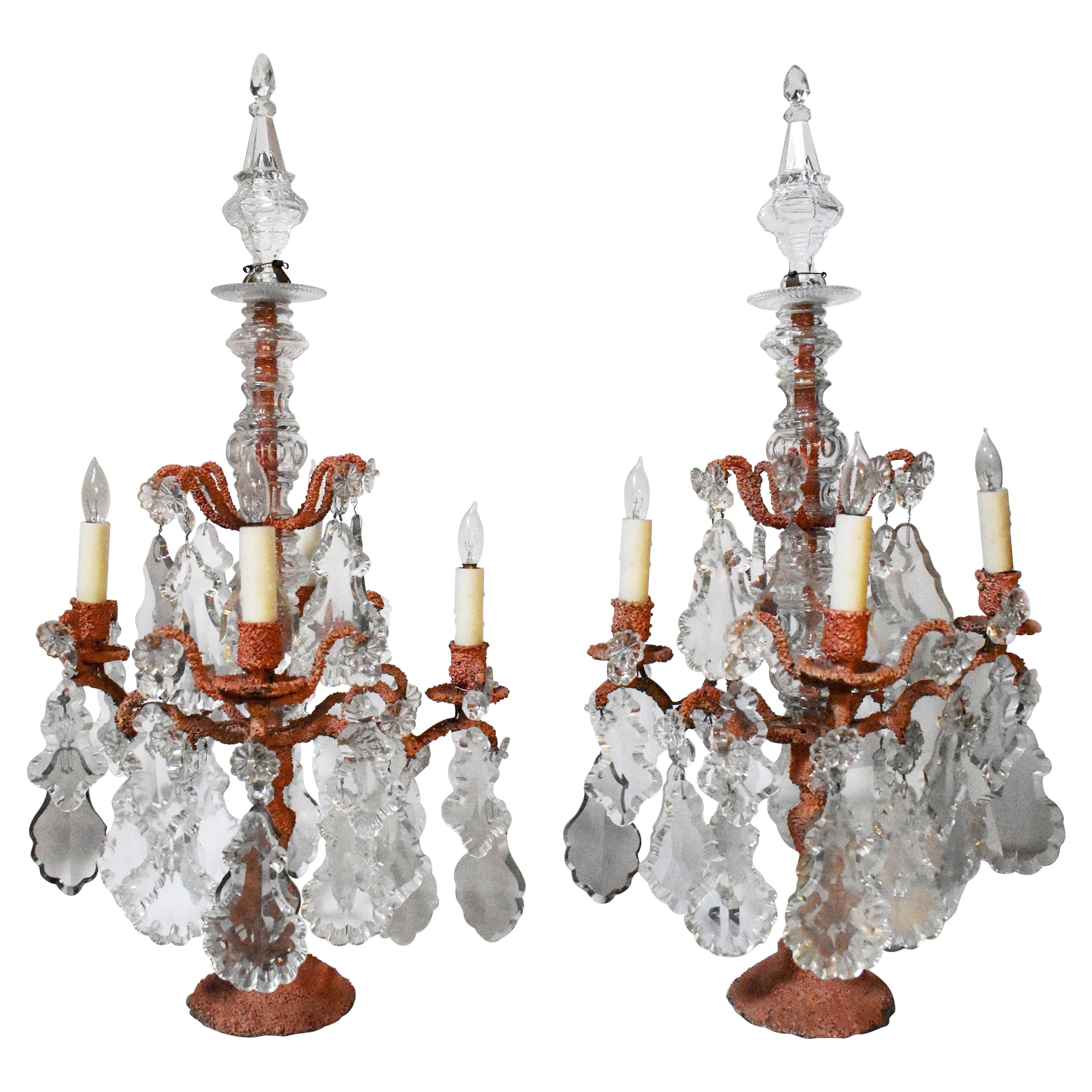 Paar Girandolen-Kandelaber aus Koralle und Bronze mit 4 Lichtern, 19. Jahrhundert