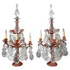 Pareja de Candelabros Girandoles de 4 Luces en Bronce Faux Coral, Siglo XIX