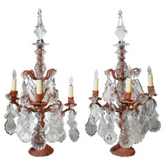 Pair of Faux Coral Bronze 4 Light Girandoles Candelabra, 19 Century