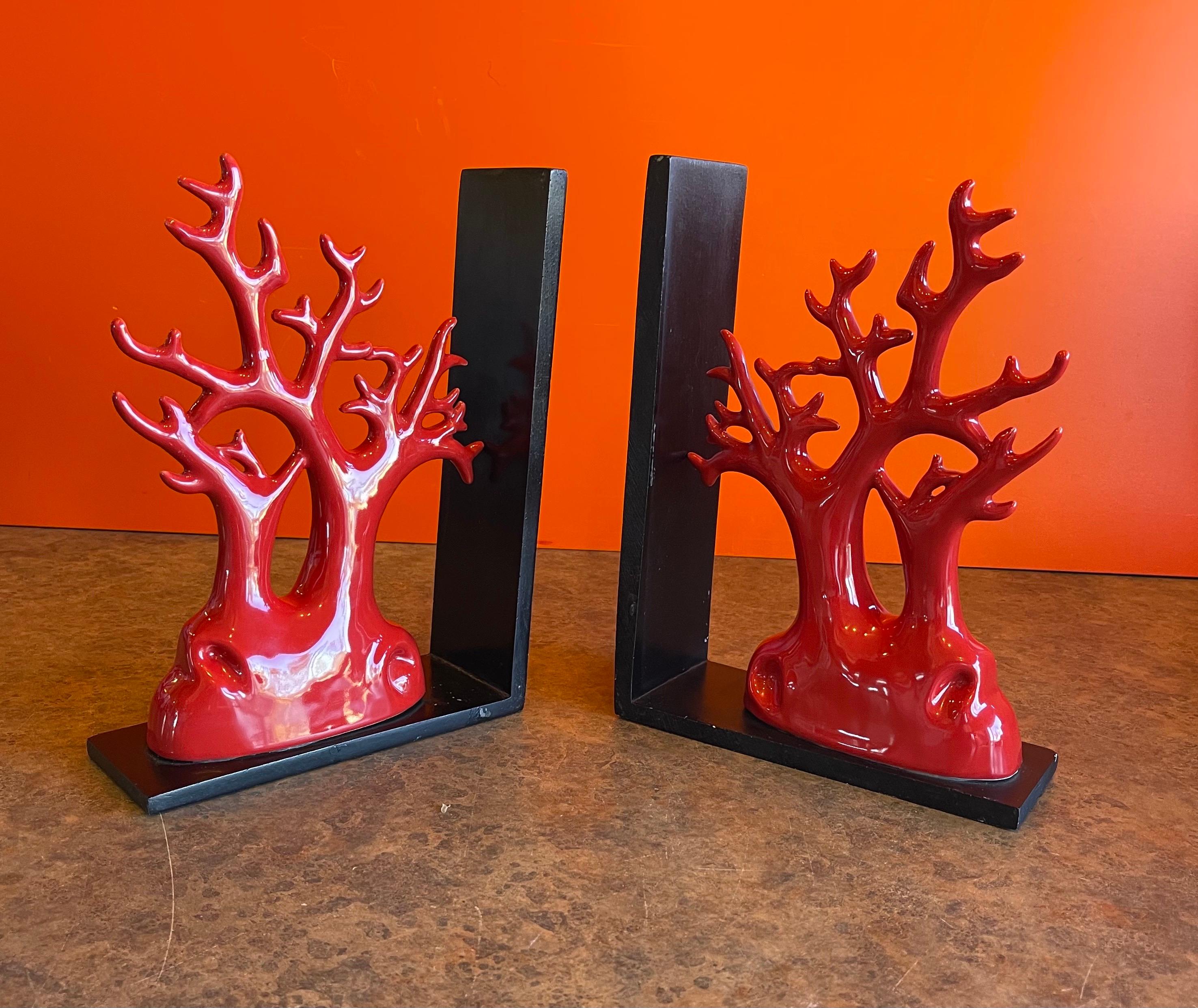 American Pair of Faux Coral Ceramic Bookends For Sale