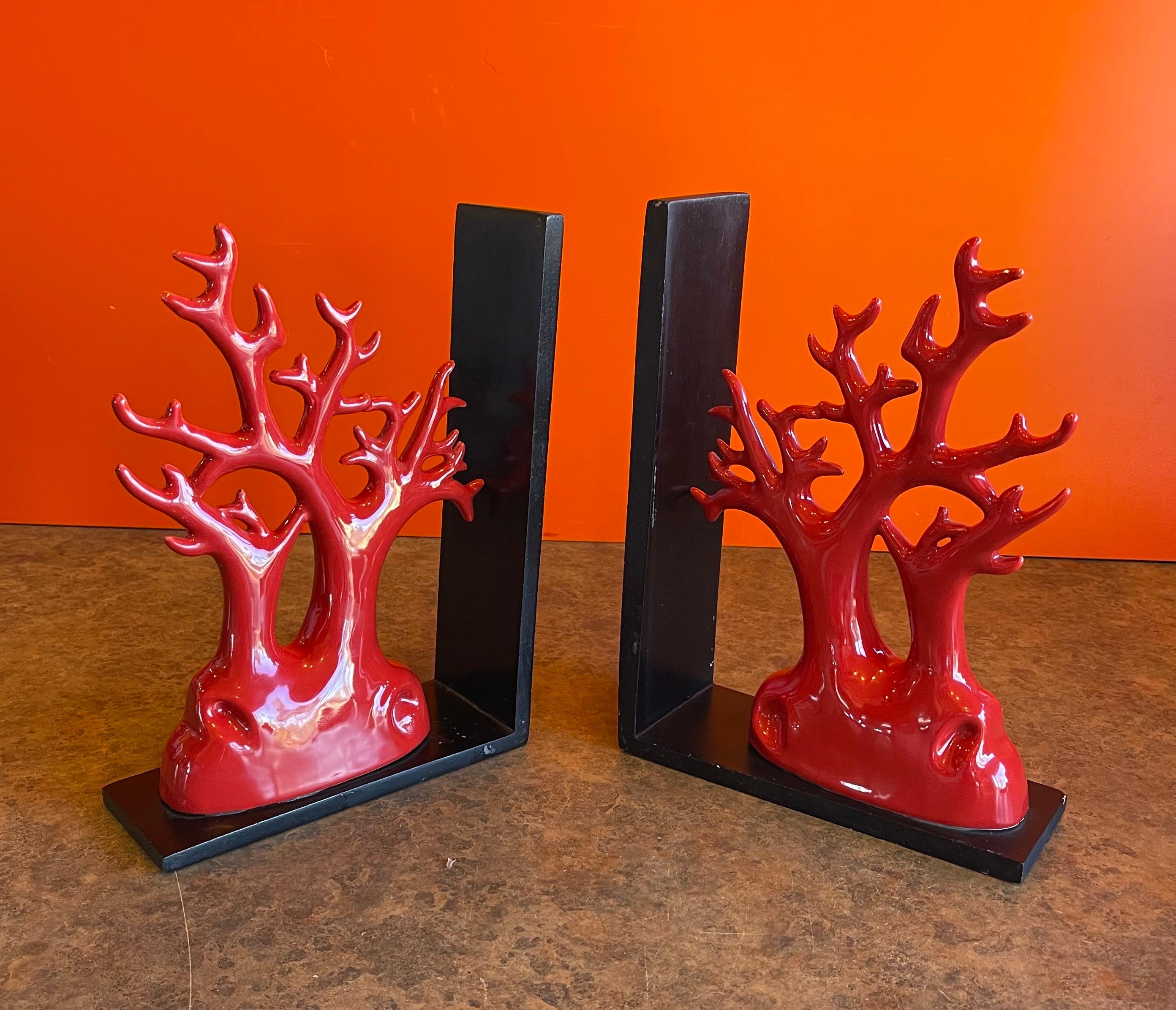 Glazed Pair of Faux Coral Ceramic Bookends For Sale