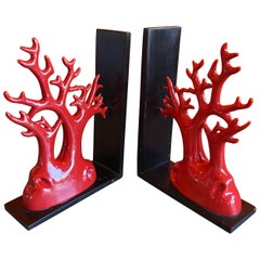 Vintage Pair of Faux Coral Ceramic Bookends