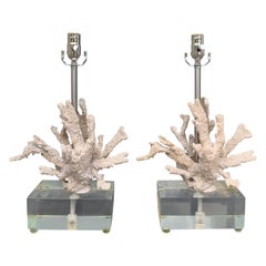 Pair of Faux Coral Lamps with Lucite Bases, circa 1970s