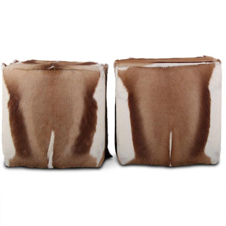Pair of Faux Hide ‘Cube’ Stools In Good Condition In Vancouver, British Columbia