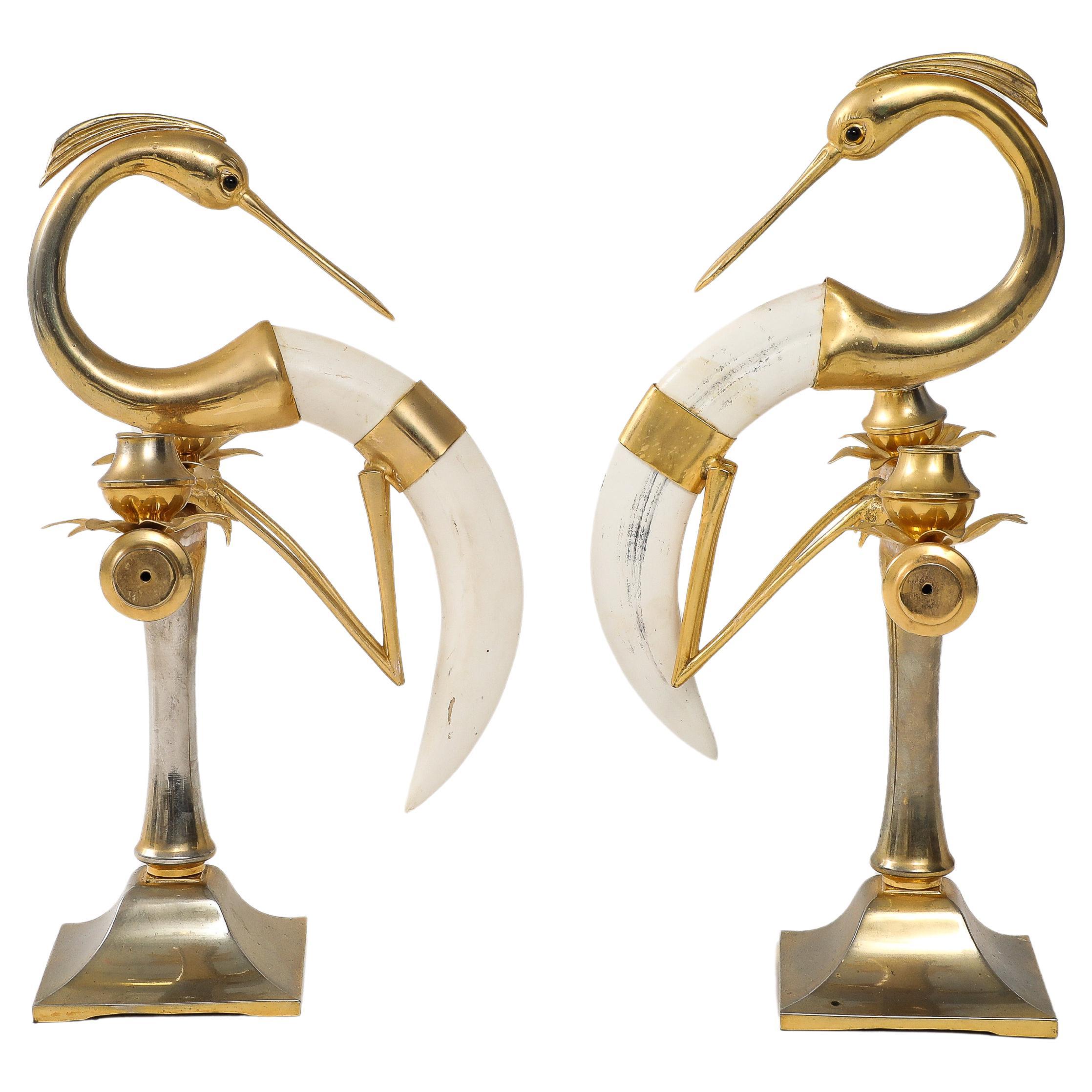 Pair of Faux Horn Candelabra by Hauy Pouigo For Sale