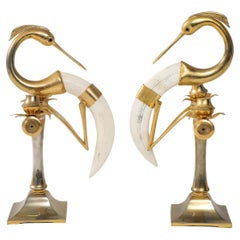 Retro Pair of Faux Horn Candelabra by Hauy Pouigo
