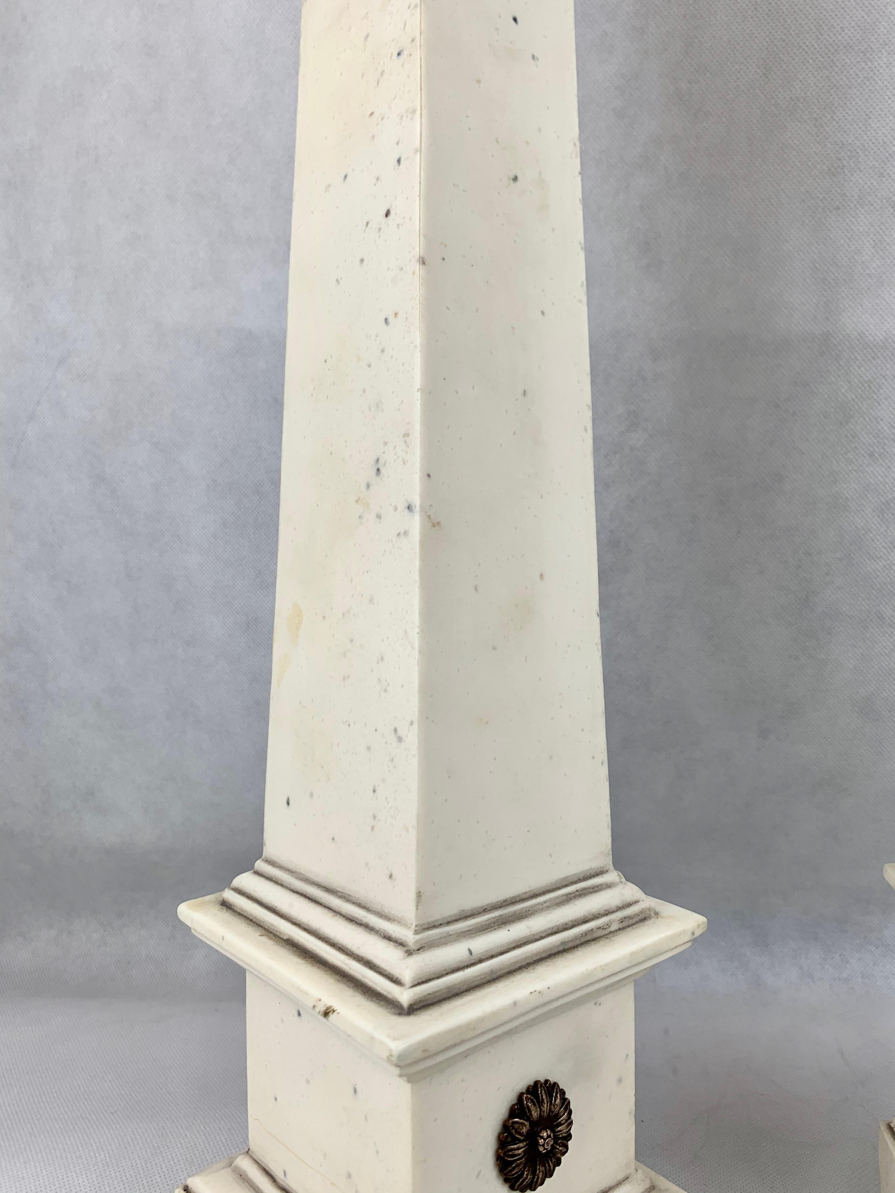 English Pair of Neoclassical Faux Ivoire Obelisks For Sale