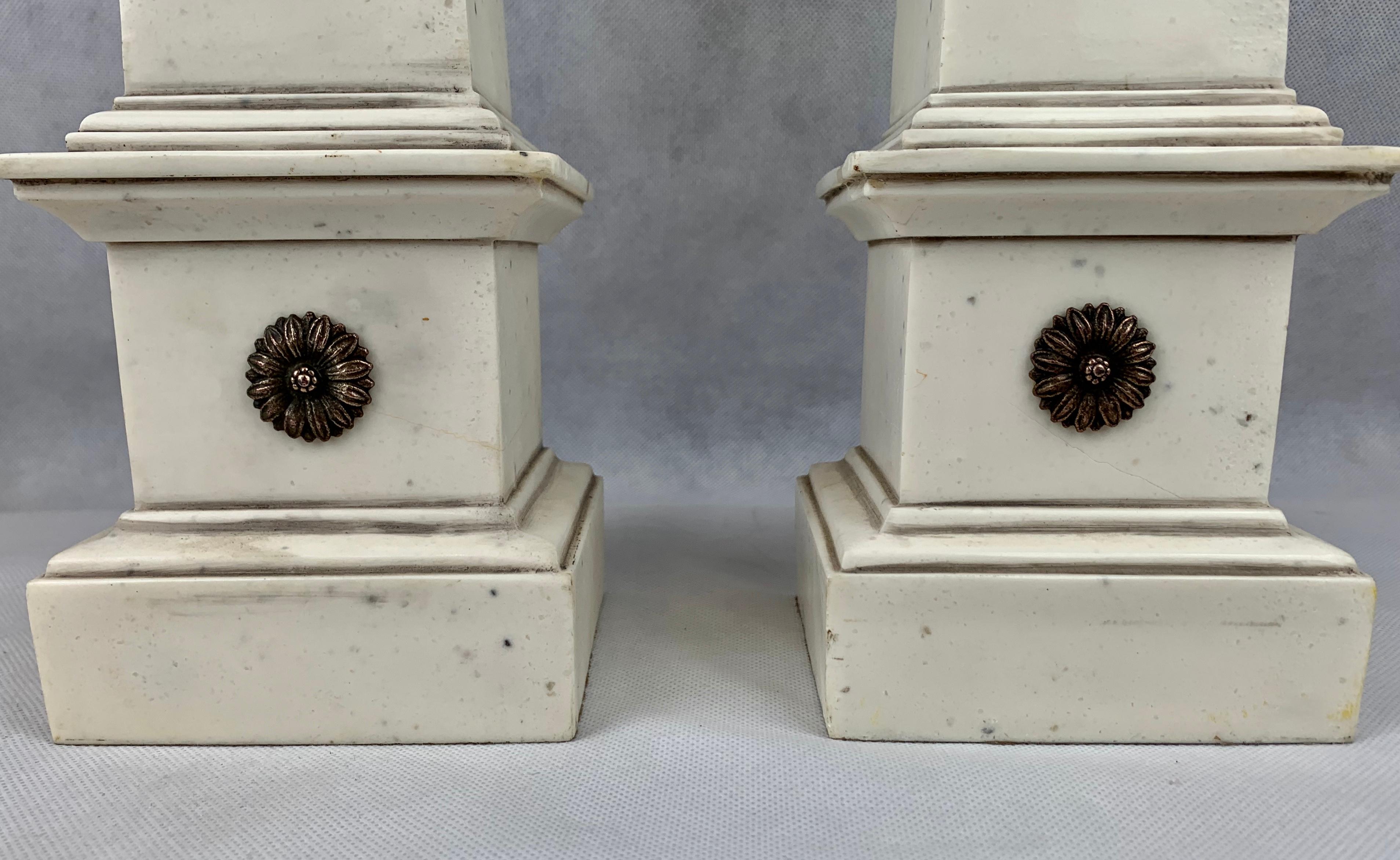 Pair of Neoclassical Faux Ivoire Obelisks In Good Condition For Sale In West Palm Beach, FL