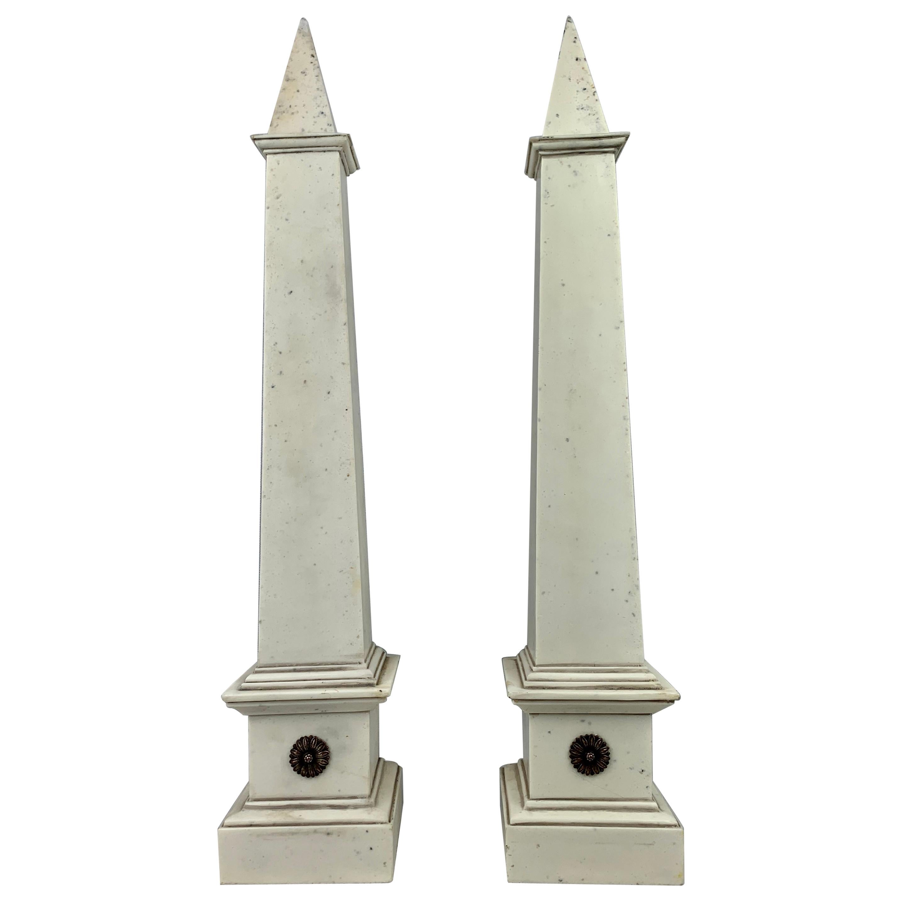 Pair of Neoclassical Faux Ivoire Obelisks For Sale