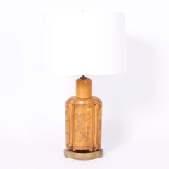 Pair of Faux Leather Asian Modern Table Lamps