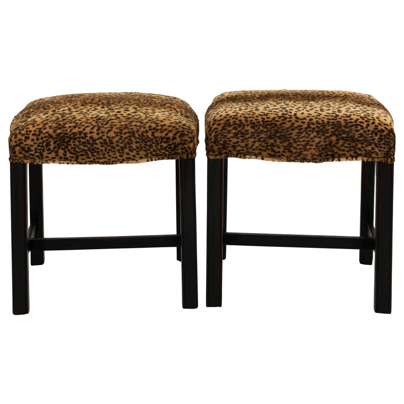 Pair of Faux Leopard Chippendale Benches