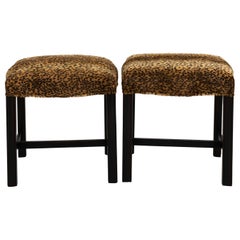 Antique Pair of Faux Leopard Chippendale Benches