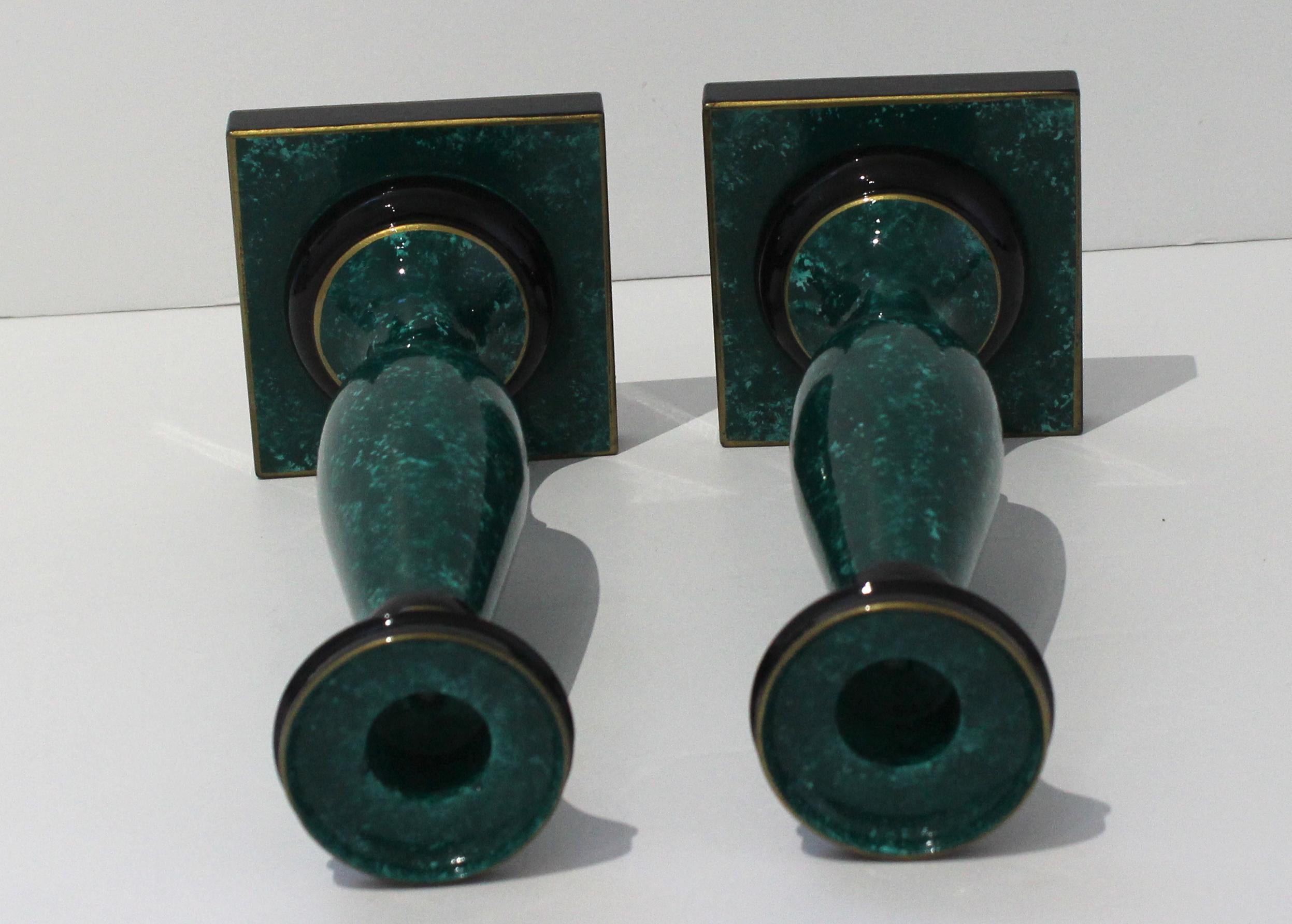 Pair of Faux Malachite Candlesticks For Sale 2