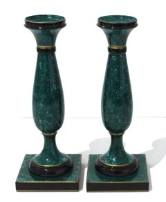 Pair of Faux Malachite Candlesticks