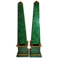 Pair of Faux Malachite Obelisks