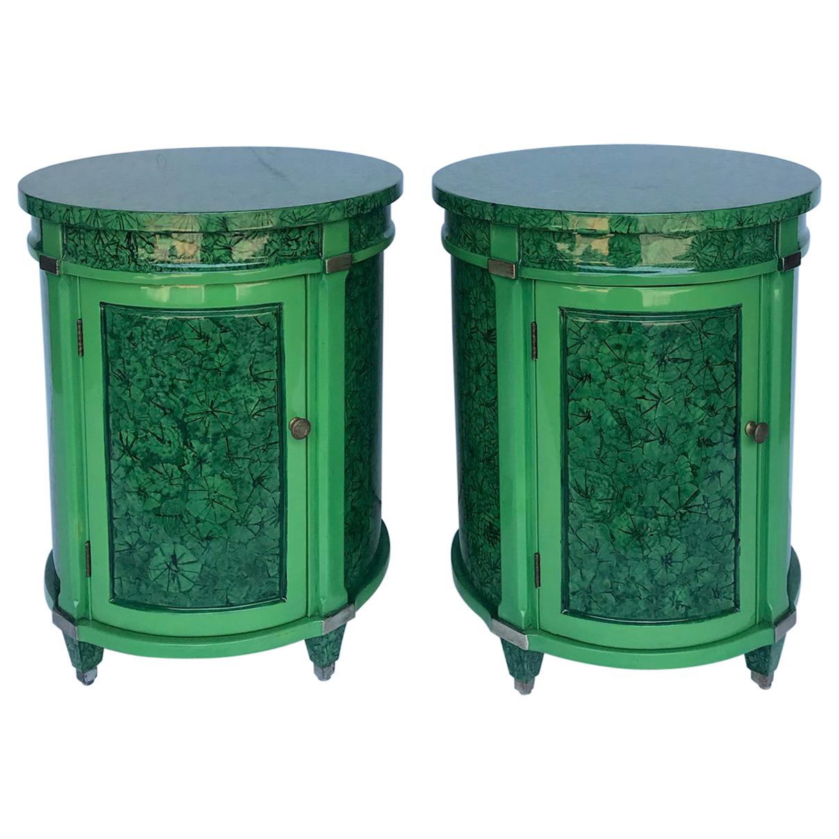 Pair of Faux Malachite Side/ Bed Side Tables