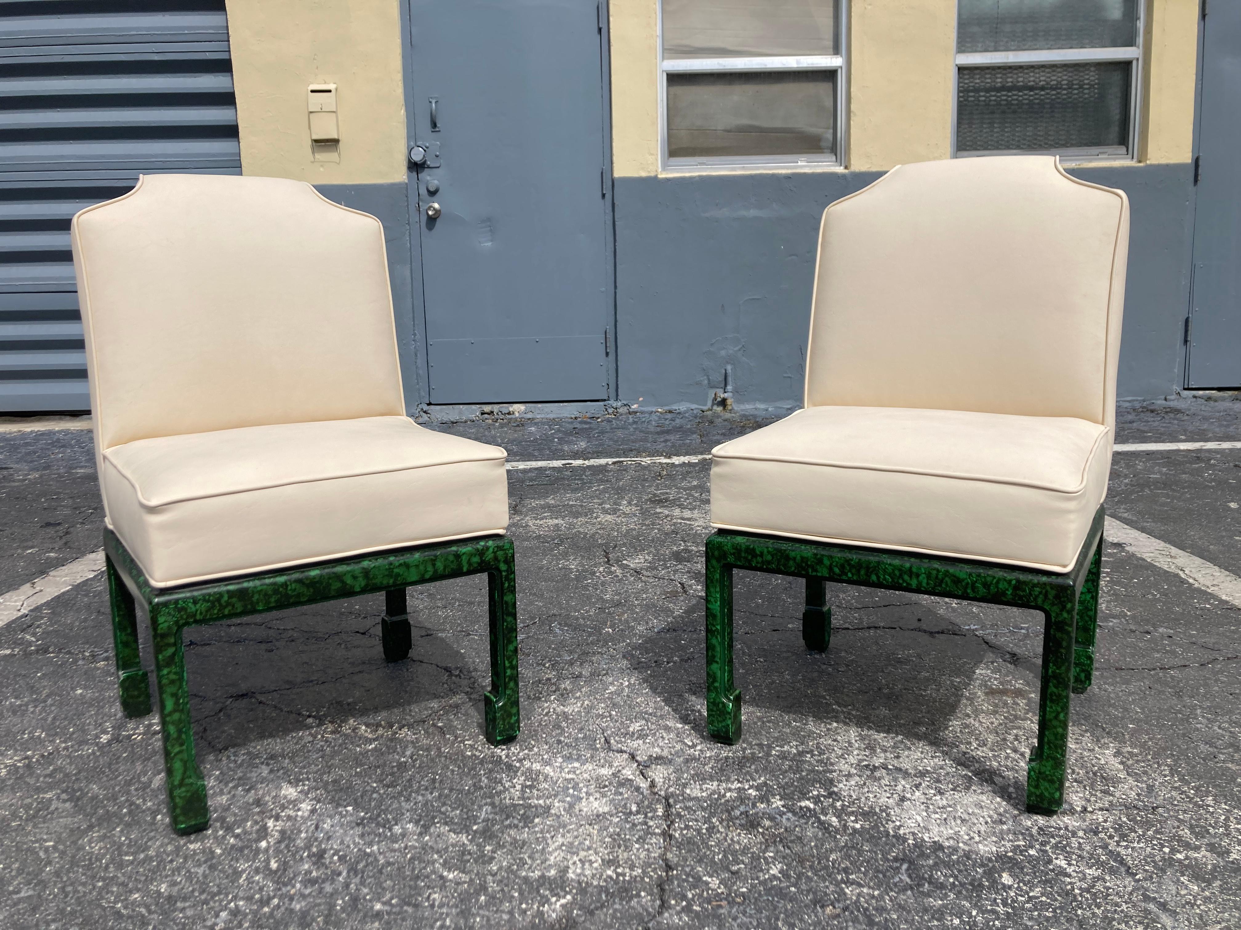 Pair of Faux Malachite Side Chairs, Hollywood Regency, Ming Style  For Sale 3